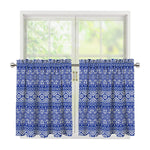 Blue And White African Pattern Print Tier Curtains