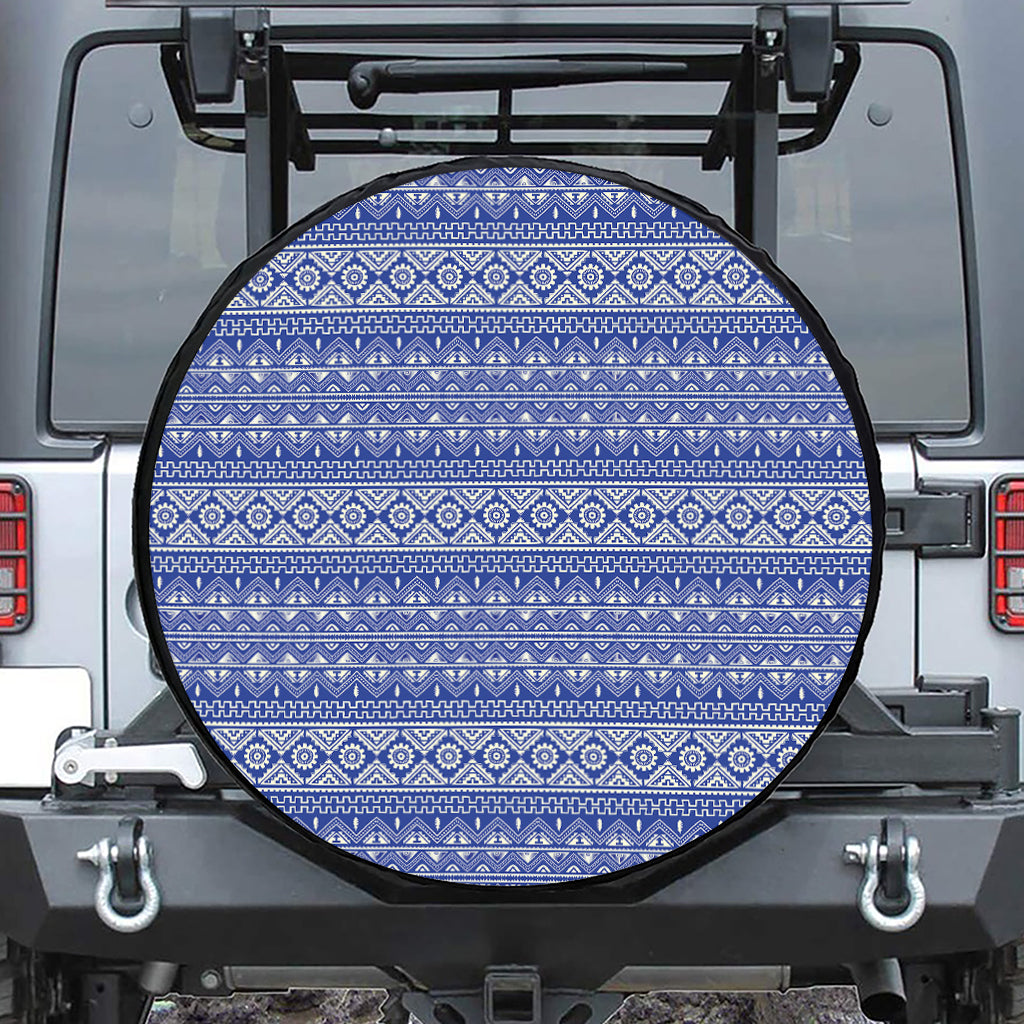 Blue And White African Pattern Print Tire Cover