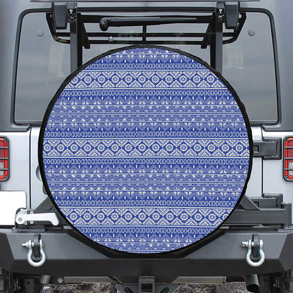 Blue And White African Pattern Print Tire Cover