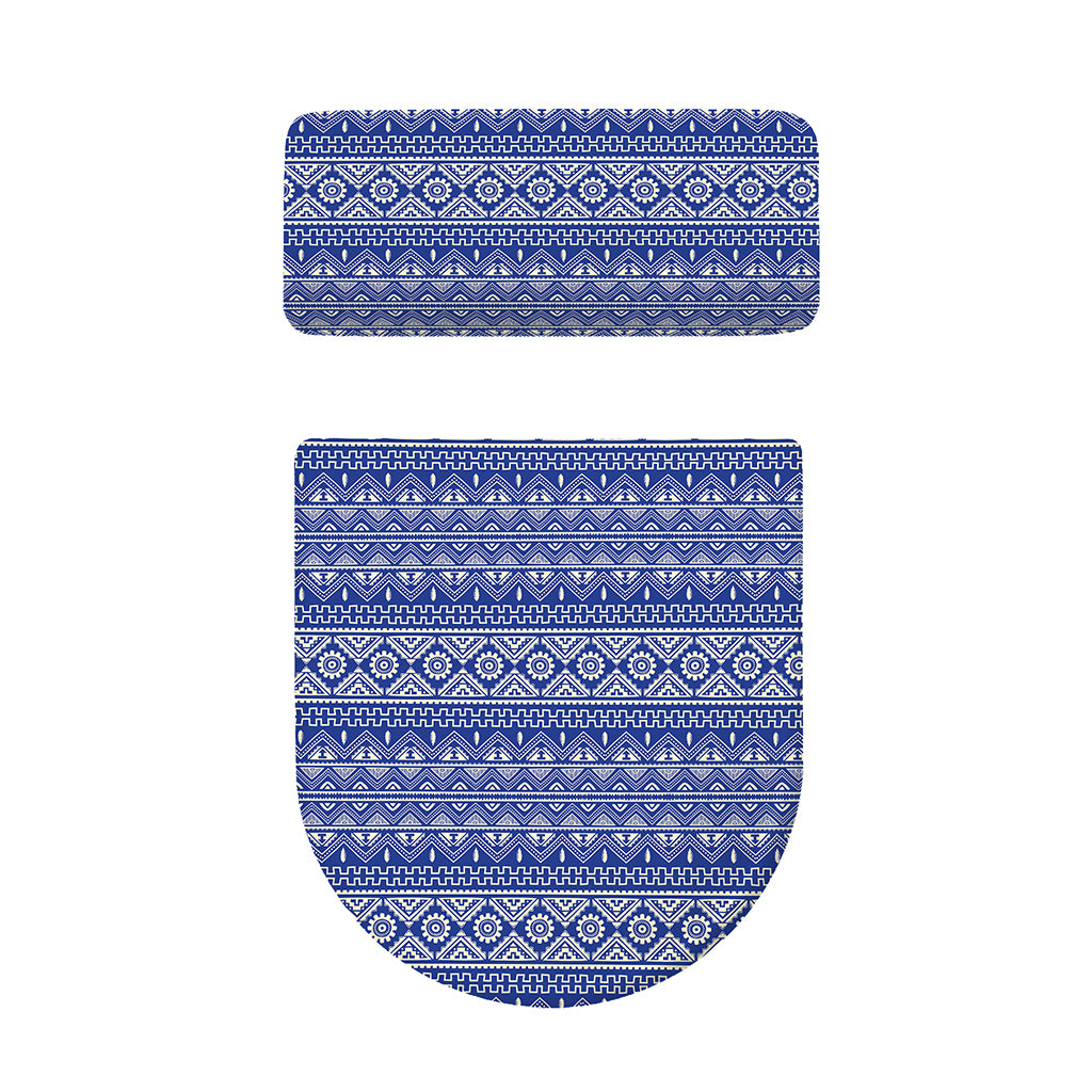 Blue And White African Pattern Print Toilet Lid And Tank Cover Set