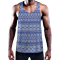 Blue And White African Pattern Print Men's Workout Tank Top