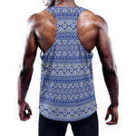 Blue And White African Pattern Print Training Tank Top