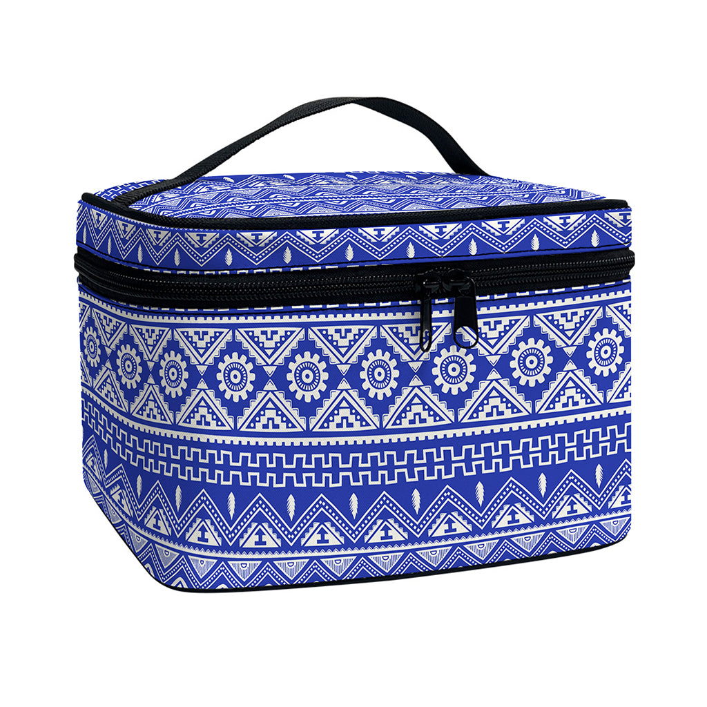 Blue And White African Pattern Print Travel Makeup Bag