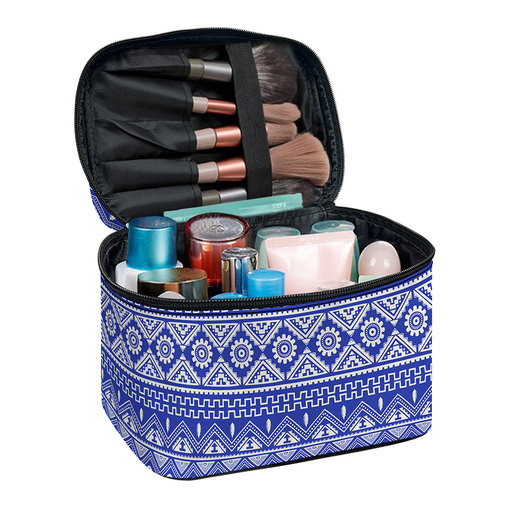 Blue And White African Pattern Print Travel Makeup Bag