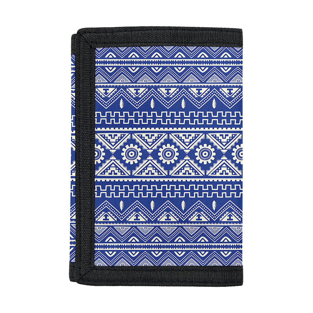 Blue And White African Pattern Print Trifold Wallet
