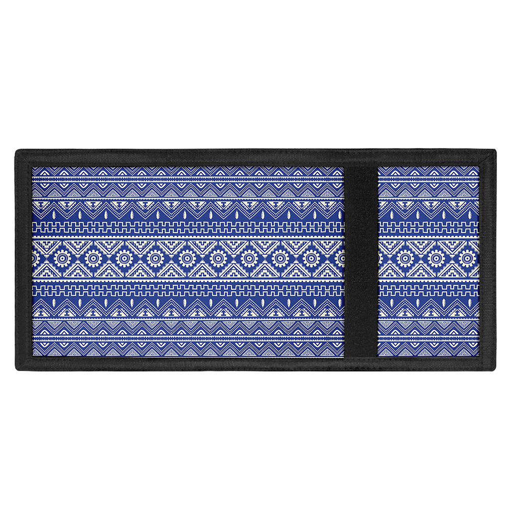 Blue And White African Pattern Print Trifold Wallet