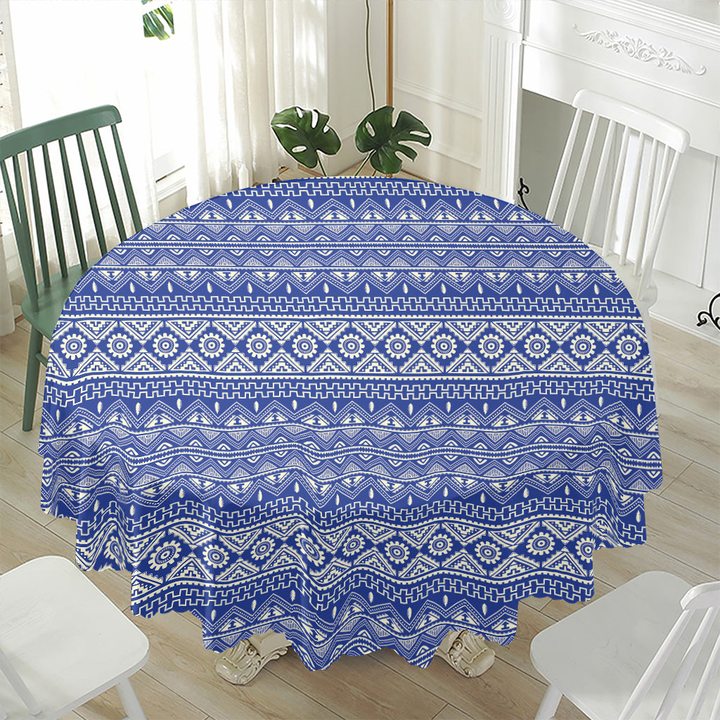 Blue And White African Pattern Print Waterproof Round Tablecloth