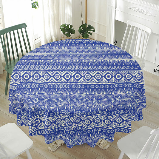 Blue And White African Pattern Print Waterproof Round Tablecloth