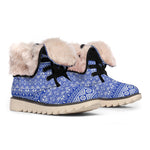Blue And White African Pattern Print Winter Boots