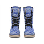 Blue And White African Pattern Print Winter Boots