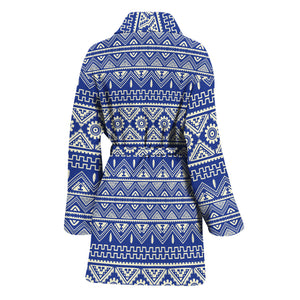 Blue And White African Pattern Print Women's Bathrobe