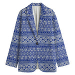 Blue And White African Pattern Print Women's Blazer