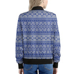 Blue And White African Pattern Print Women's Bomber Jacket