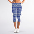 Blue And White African Pattern Print Women's Capri Leggings