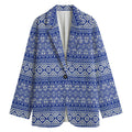 Blue And White African Pattern Print Women's Cotton Blazer