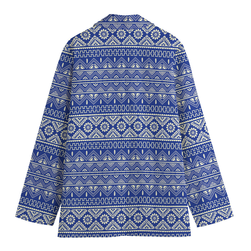 Blue And White African Pattern Print Women's Cotton Blazer