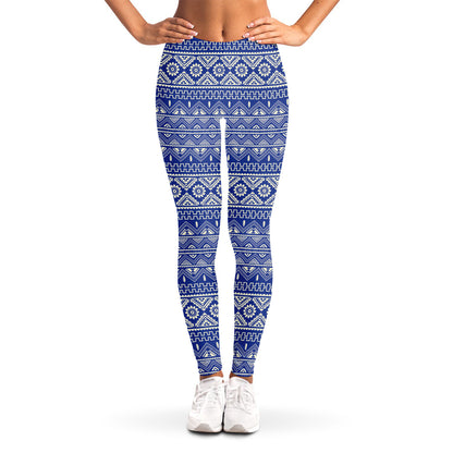 Blue And White African Pattern Print Women's Leggings