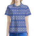 Blue And White African Pattern Print Women's Polo Shirt