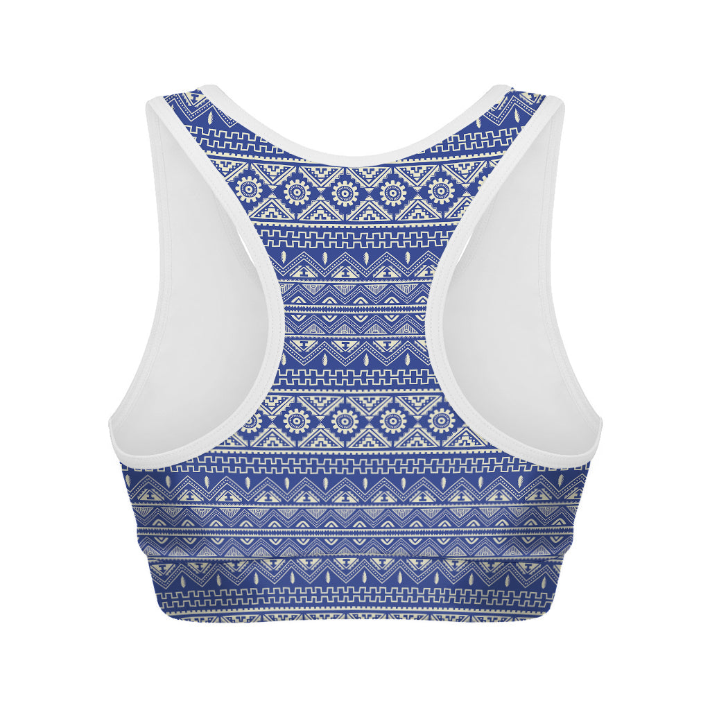 Blue And White African Pattern Print Women's Sports Bra