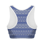 Blue And White African Pattern Print Women's Sports Bra
