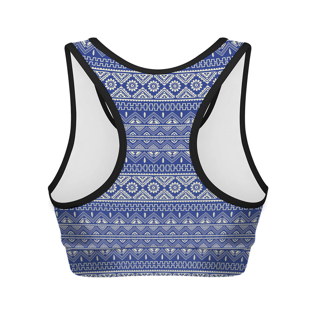 Blue And White African Pattern Print Women's Sports Bra
