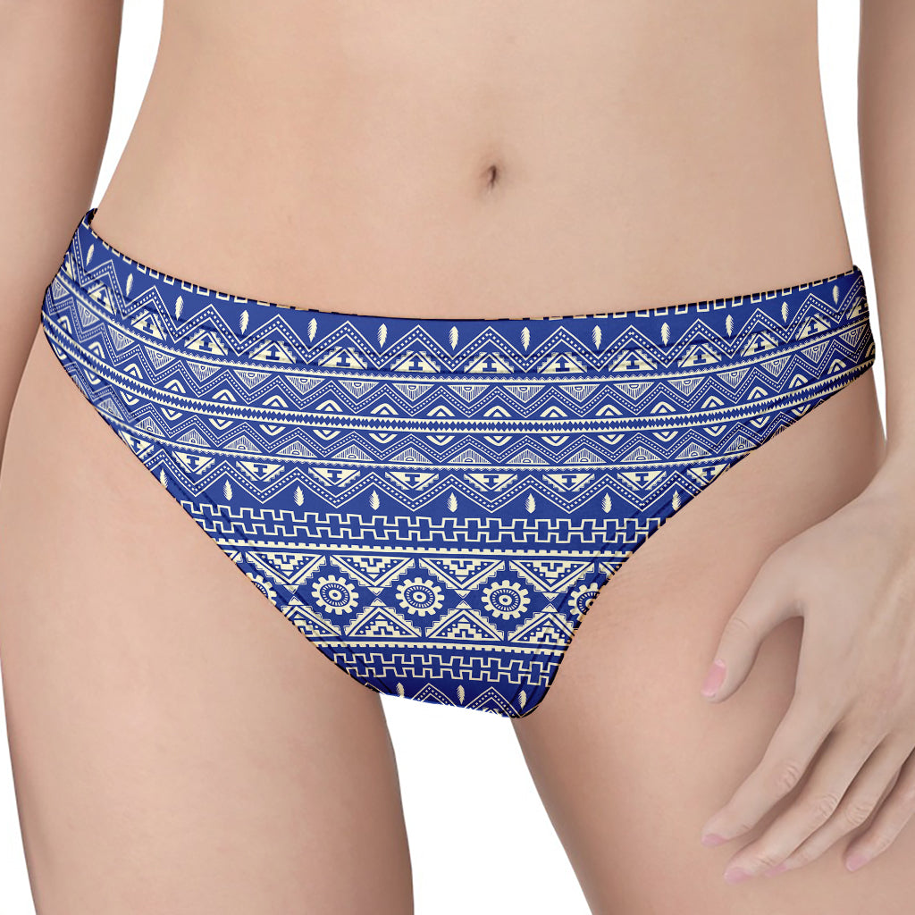 Blue And White African Pattern Print Women's Thong