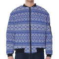 Blue And White African Pattern Print Zip Sleeve Bomber Jacket