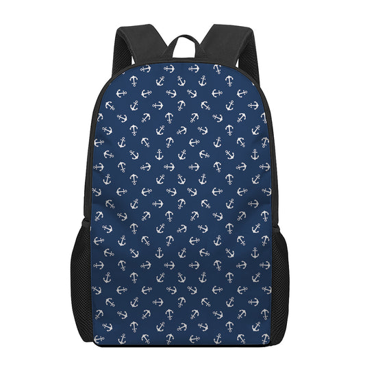 Blue And White Anchor Pattern Print 17 Inch Backpack