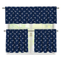 Blue And White Anchor Pattern Print 3 Piece Kitchen Curtains