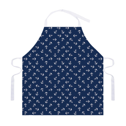 Blue And White Anchor Pattern Print Adjustable Apron
