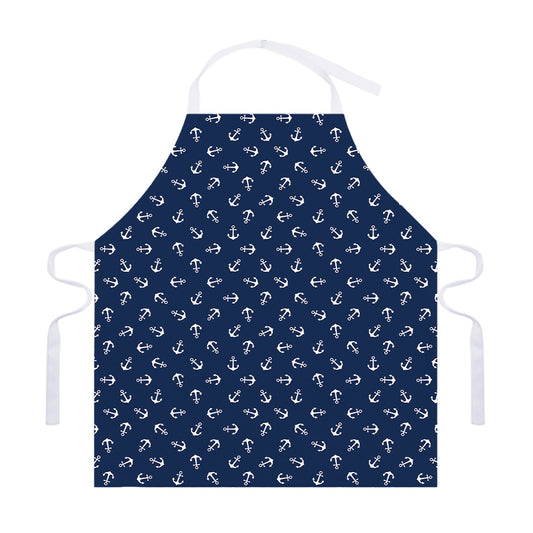 Blue And White Anchor Pattern Print Adjustable Apron