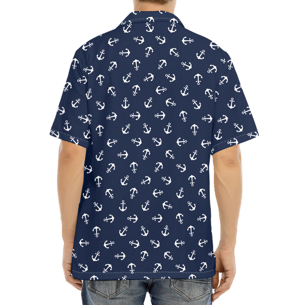 Blue And White Anchor Pattern Print Aloha Shirt