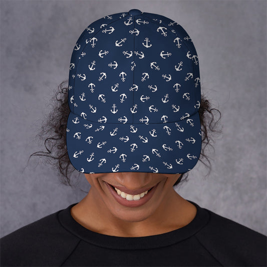 Blue And White Anchor Pattern Print Baseball Cap