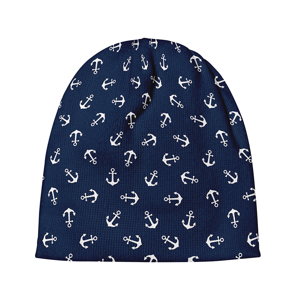 Blue And White Anchor Pattern Print Beanie