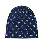 Blue And White Anchor Pattern Print Beanie