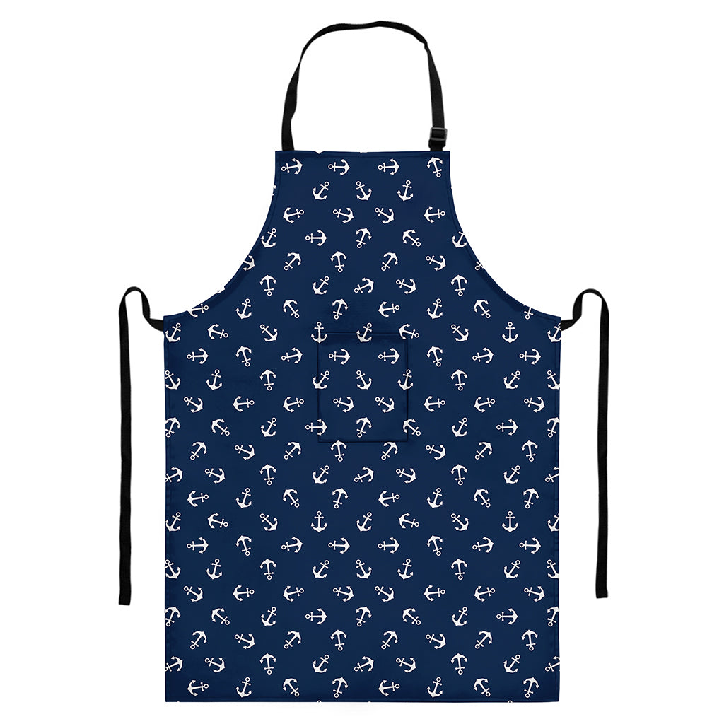 Blue And White Anchor Pattern Print Bib Apron With Pocket