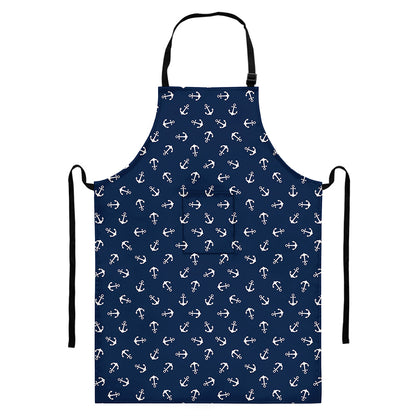 Blue And White Anchor Pattern Print Bib Apron With Pocket