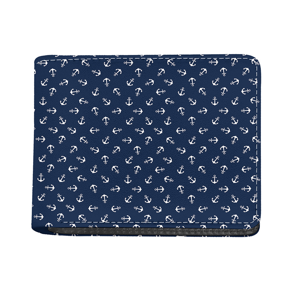 Blue And White Anchor Pattern Print Bifold Wallet