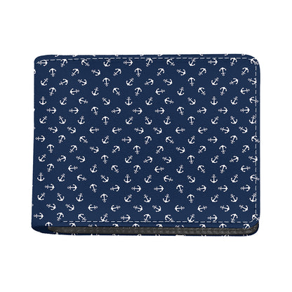 Blue And White Anchor Pattern Print Bifold Wallet
