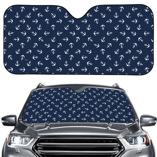 Blue And White Anchor Pattern Print Car Windshield Sun Shade