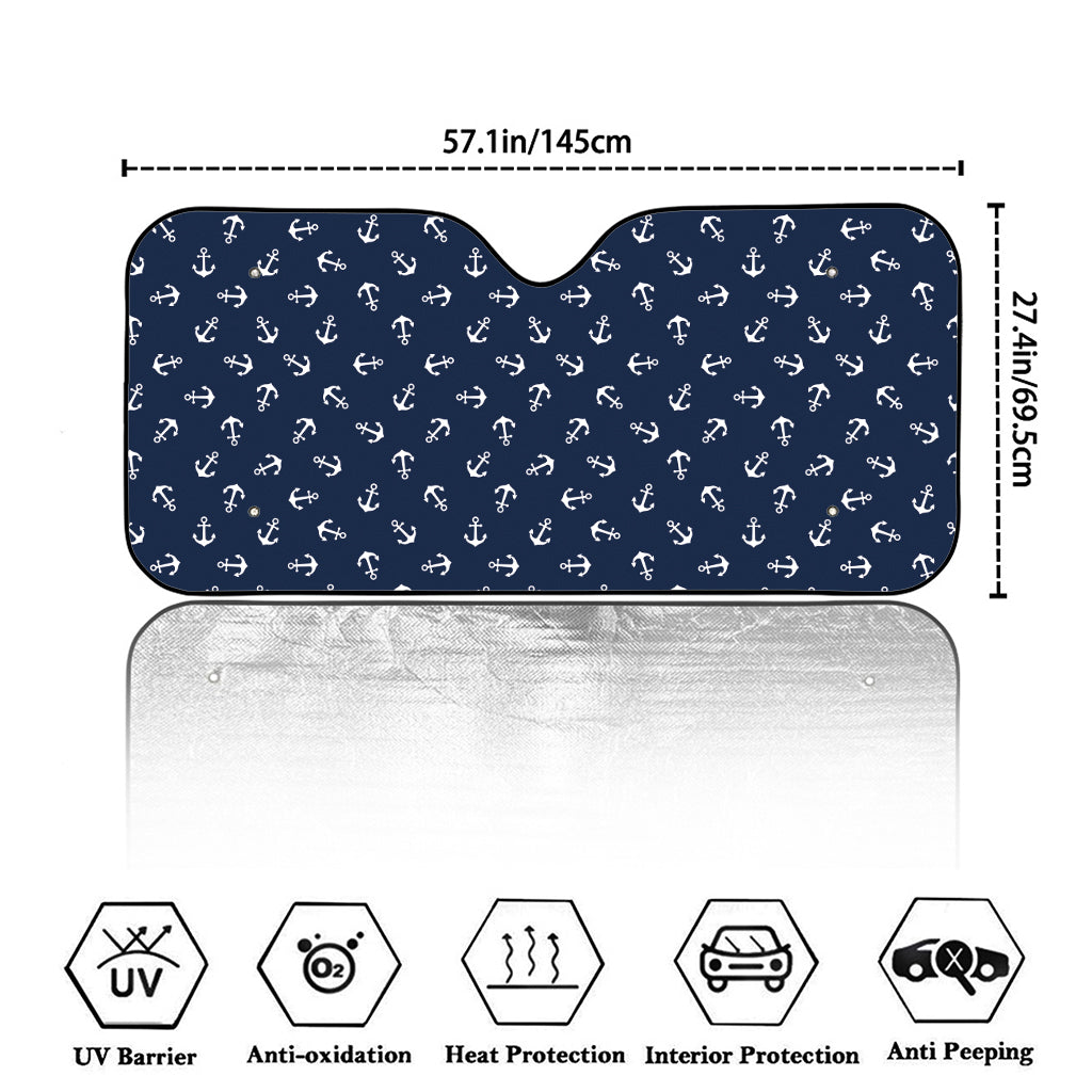 Blue And White Anchor Pattern Print Car Windshield Sun Shade