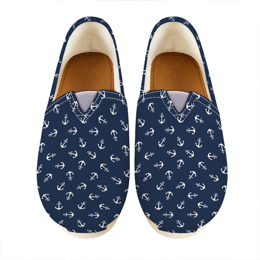 Blue And White Anchor Pattern Print Casual Shoes