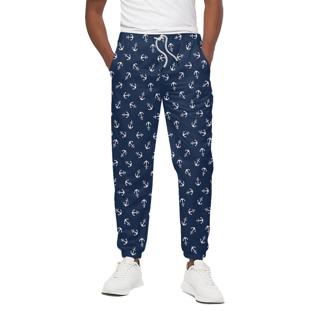 Blue And White Anchor Pattern Print Cotton Pants