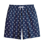 Blue And White Anchor Pattern Print Cotton Shorts