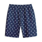 Blue And White Anchor Pattern Print Cotton Shorts