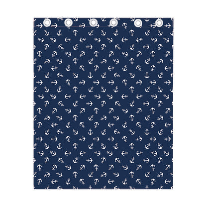 Blue And White Anchor Pattern Print Curtain