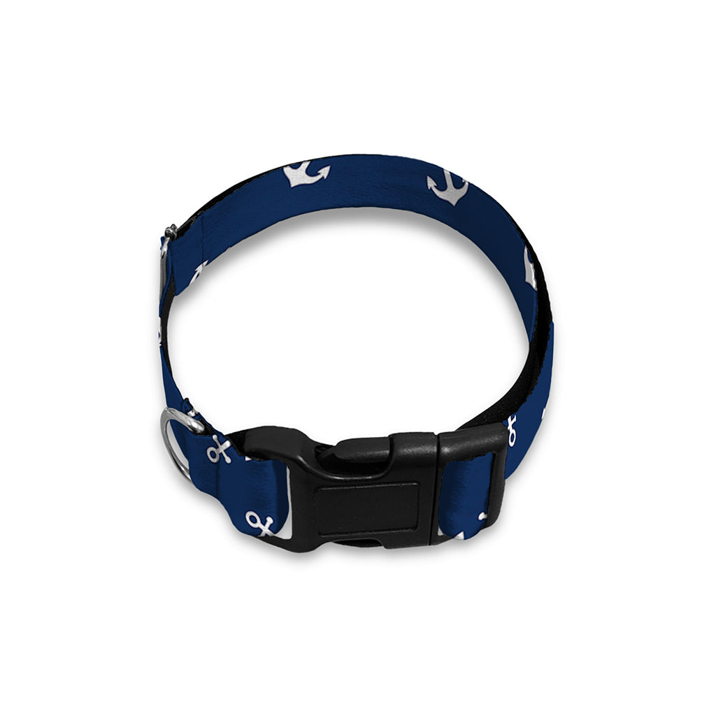 Blue And White Anchor Pattern Print Dog Collar