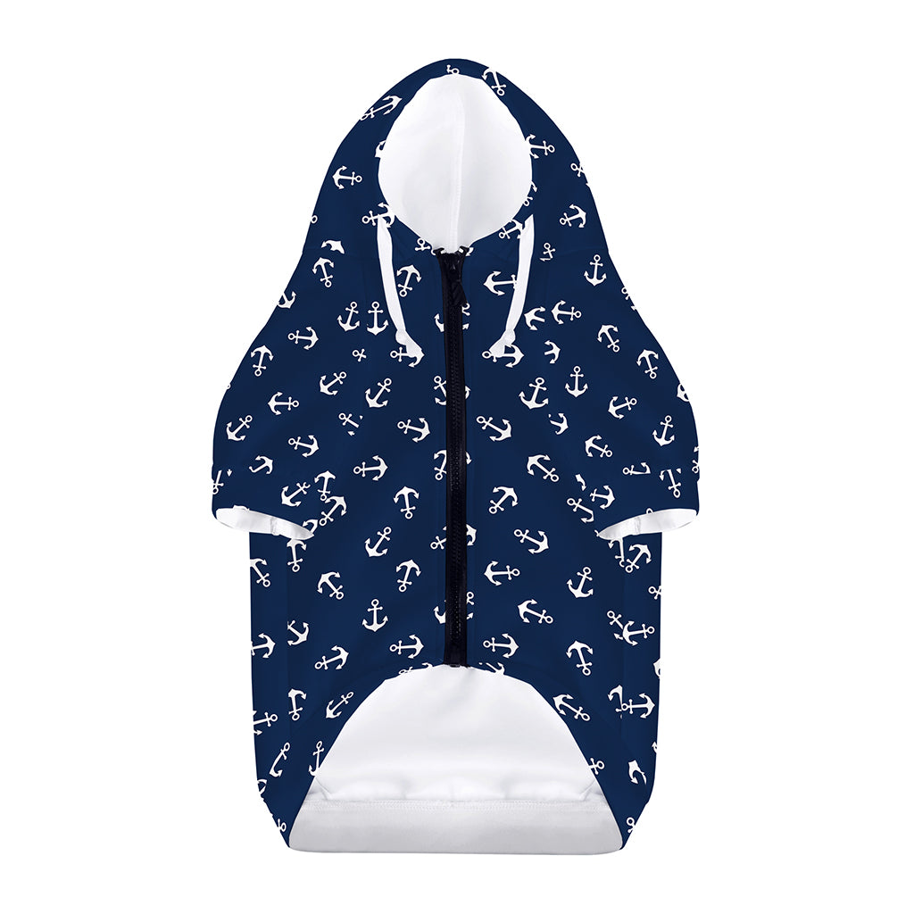Blue And White Anchor Pattern Print Dog Zip Up Hoodie