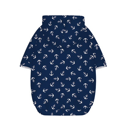Blue And White Anchor Pattern Print Dog Zip Up Hoodie