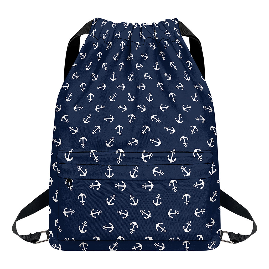 Blue And White Anchor Pattern Print Drawstring Backpack